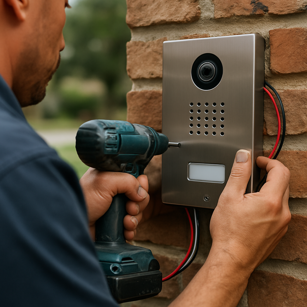 Gate access control installation with drill in San Antonio, TX